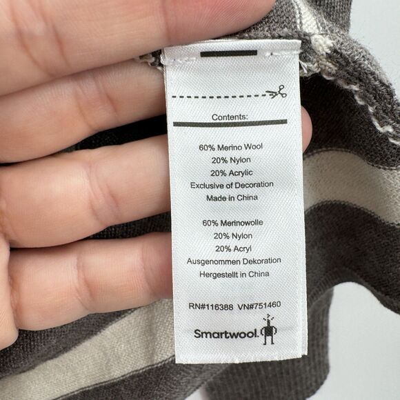 Smartwool Striped V-Neck Sweater Size S Brown Merino Wool Quiet Luxury Office - Picture 6 of 9